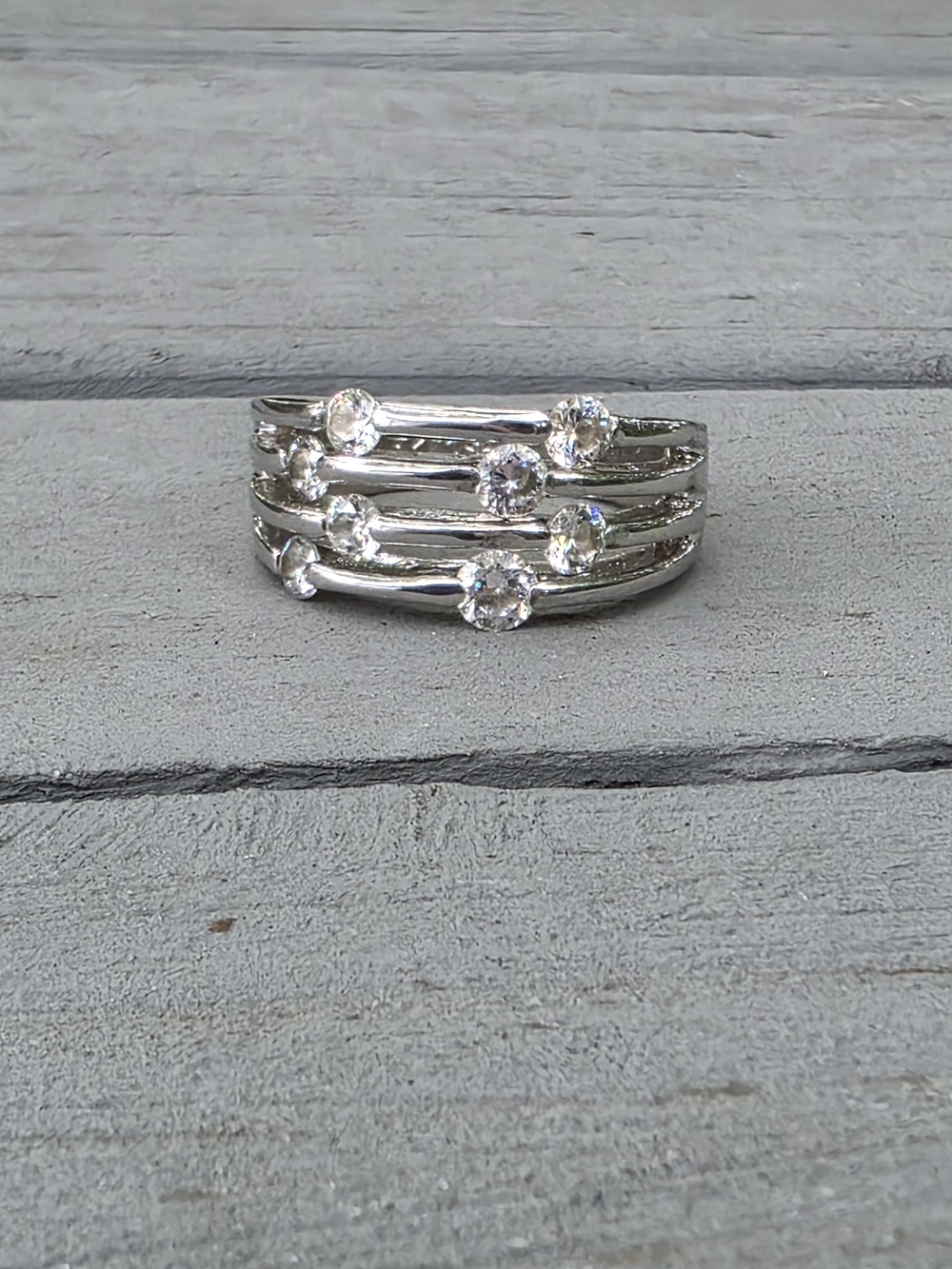 Silver Multi-Row Crystal Accent Ring - Women Jewelry